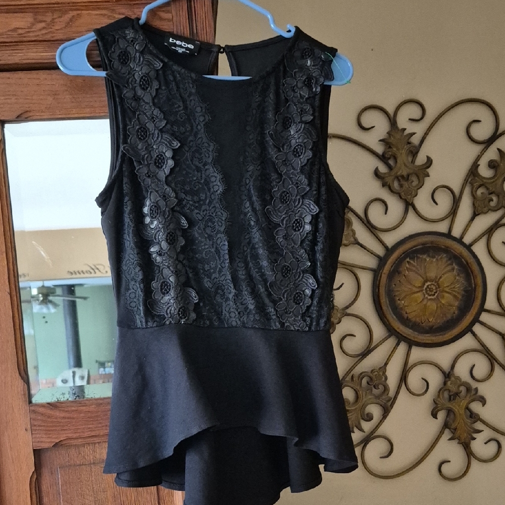 3for$25 Bundle Sale Bebe Black Floral Lace Peplum Top